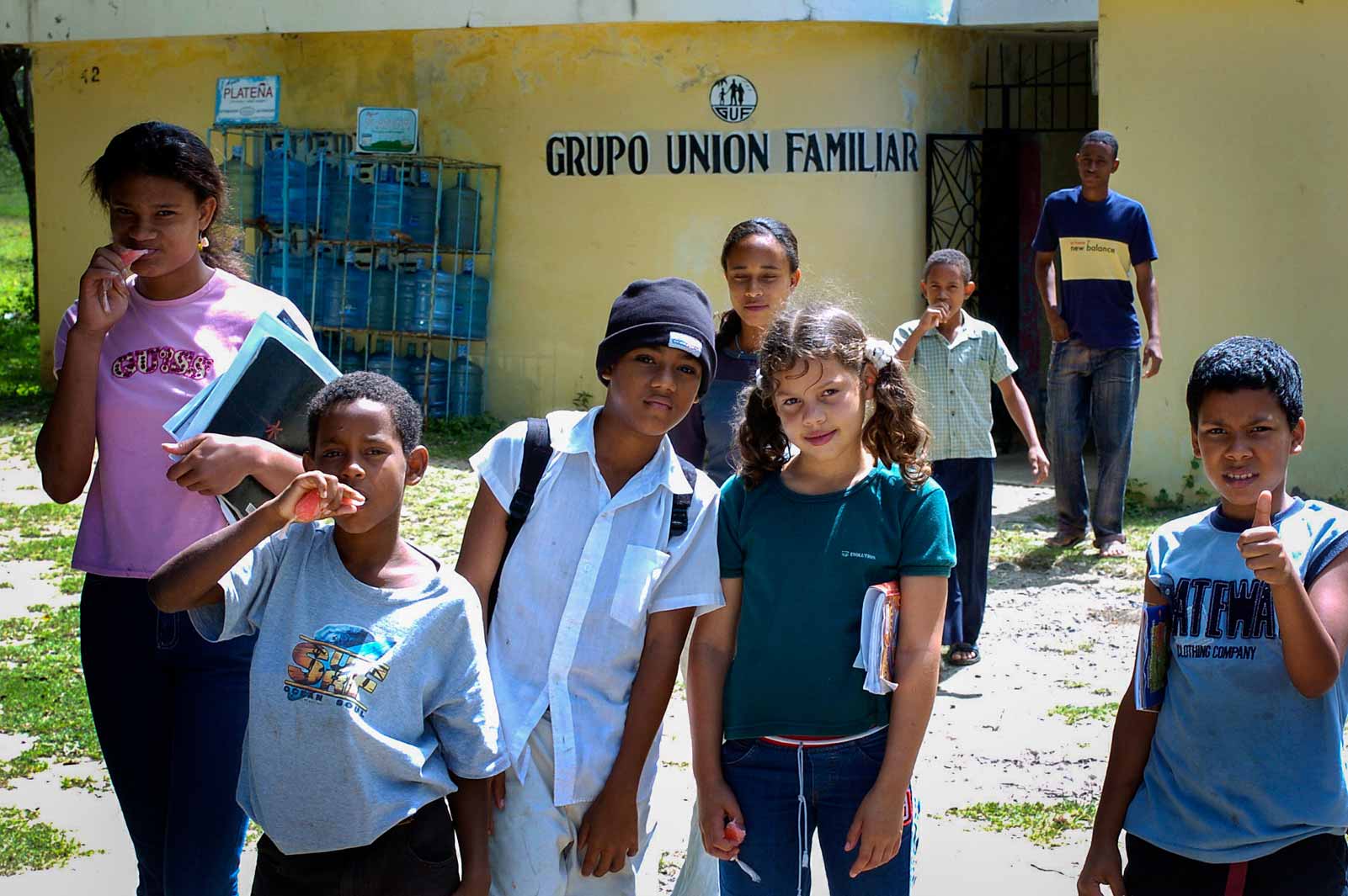 La Escalareta, Dominican Republic. Children outside the community center in La Escalareta after a Saturday English class taught by an American expatriate. The children are varied in age and eager to learn.